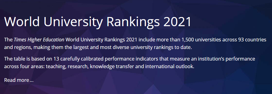 泰晤士报发布2021年THE世界大学排名